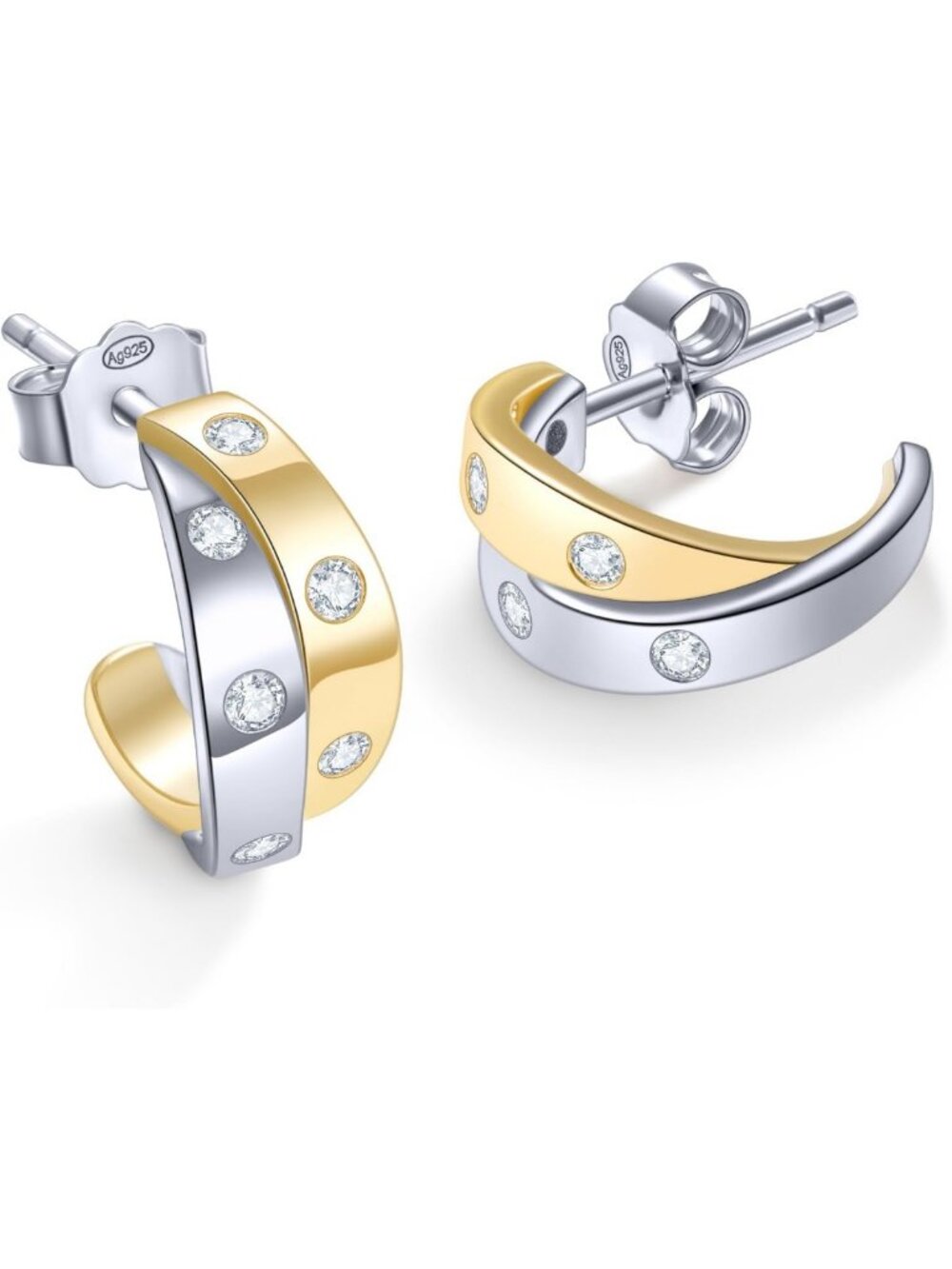 Elegant Moissanite Hoop Earrings for Women, Gold & Silver Mixed Metal Design
